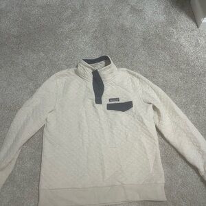 Patagonia Women’s Cream Zip-Up Sweater with Navy Blue Details